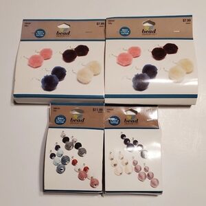 4 New Bead Design Co. Pom Pom & Ball Jewelry Making Earring Kits - Pink, Blue...
